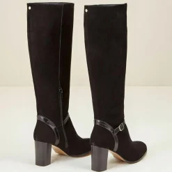 Bottes en Velours de Cuir Chloee noires - Talon 7 cm