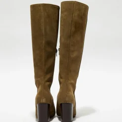 Bottes en Velours de Cuir Lara kaki - Talon 8 cm