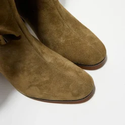 Bottes en Velours de Cuir Lara kaki - Talon 8 cm