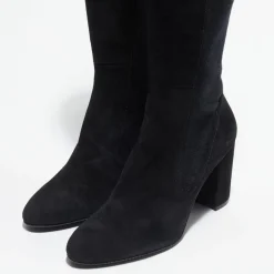 Bottes en Velours de Cuir & Textile Livia noires - Talon 8,5 cm