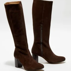 Bottes en Velours de Cuir Lara marron - Talon 8 cm