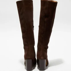 Bottes en Velours de Cuir Lara marron - Talon 8 cm