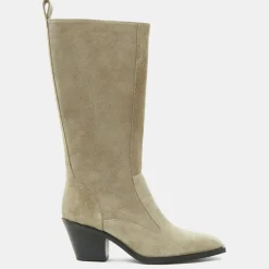 Bottes en Velours de Cuir beiges - Talon 7 cm