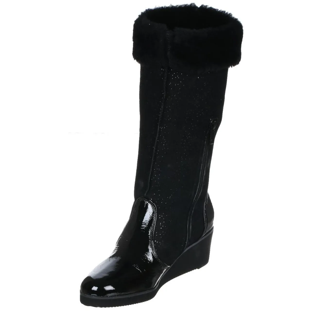 Bottes fourrées en Velours de Cuir Carlin noires - Talon 5 cm