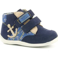 Bottillons Bébé en Velours de cuir marine/beige