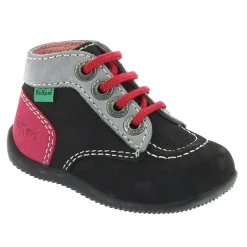 Bottillons en Velours de Cuir Bonbon noir/gris/fuchsia