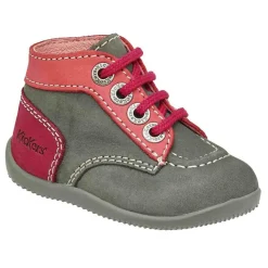 Bottillons en Velours de Cuir Bonbon gris/rose/fuschia