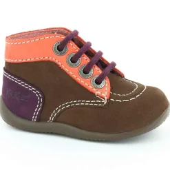 Bottillons en Velours de Cuir Bonbon marron/rose/mauve