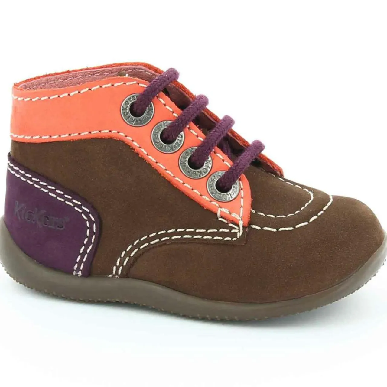 Bottillons en Velours de Cuir Bonbon marron/rose/mauve