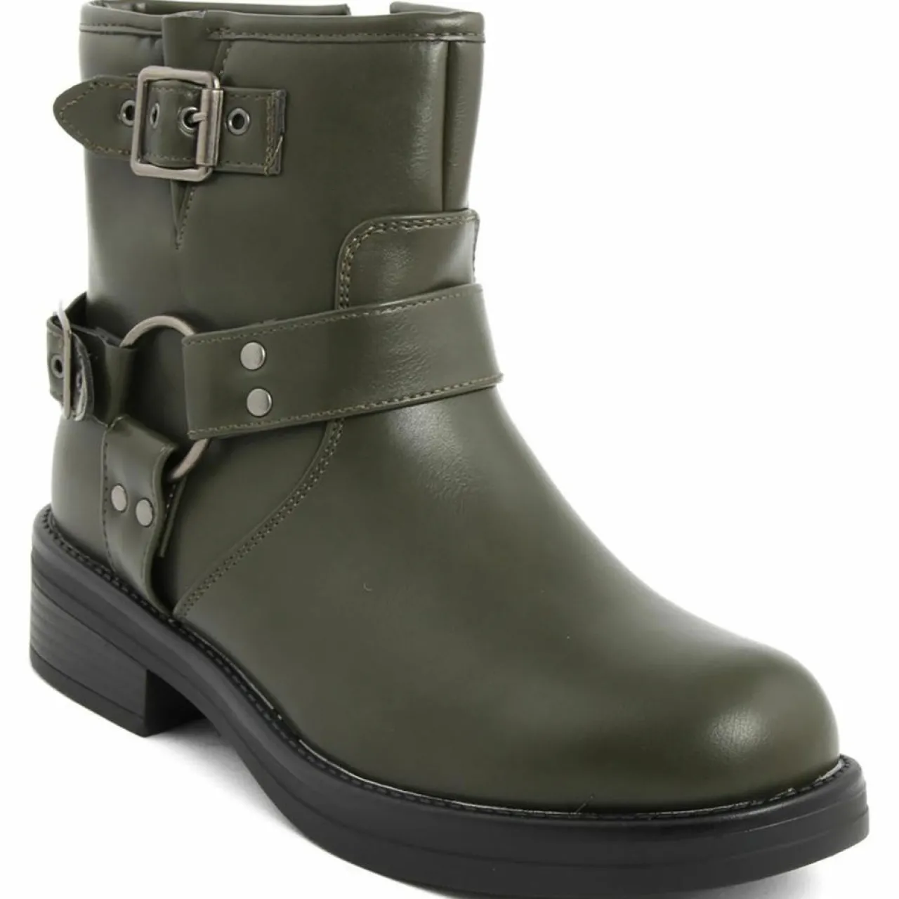 Bottines biker plates vertes - Talon 4 cm