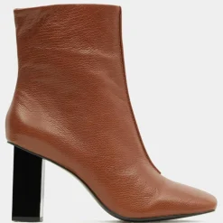 Bottines en Cuir à talon géométrique cognac - Talon 8,5 cm