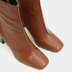Bottines en Cuir à talon géométrique cognac - Talon 8,5 cm