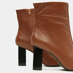 Bottines en Cuir à talon géométrique cognac - Talon 8,5 cm