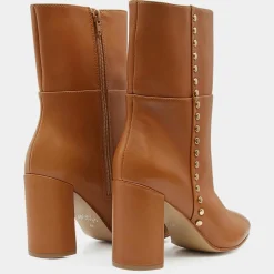 Bottines en Cuir à talon haut et clous camel - Talon 9 cm