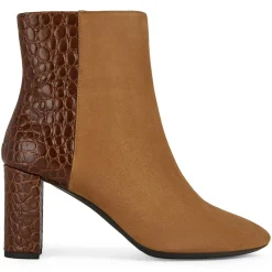Bottines en Cuir & Velours de Cuir Pheby 80 cognac - Talon 8 cm