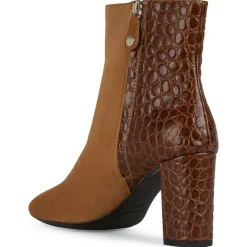 Bottines en Cuir & Velours de Cuir Pheby 80 cognac - Talon 8 cm