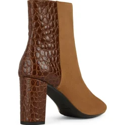 Bottines en Cuir & Velours de Cuir Pheby 80 cognac - Talon 8 cm