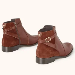 Bottines en Cuir bi-matière Varenne marron