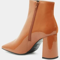 Bottines en Cuir bi-matière à bout carré orange brique - Talon 9 cm