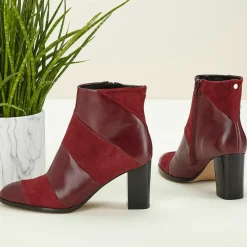 Bottines en Cuir bi-matière Cleos bordeaux - Talon 7 cm