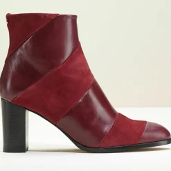 Bottines en Cuir bi-matière Cleos bordeaux - Talon 7 cm