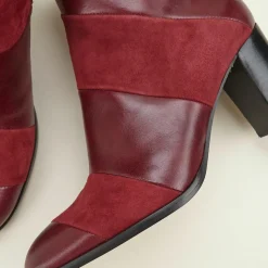 Bottines en Cuir bi-matière Cleos bordeaux - Talon 7 cm