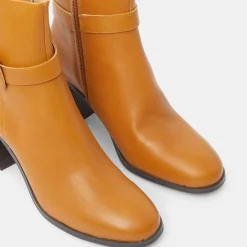 Bottines en Cuir boucle recouverte camel - Talon 6 cm