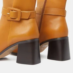 Bottines en Cuir boucle recouverte camel - Talon 6 cm