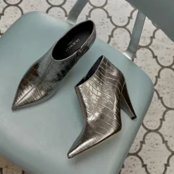 Bottines en Cuir croco Talulla argentées - Talon 9 cm