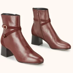 Bottines en Cuir et Velours de Cuir Zolana marron - Talon 5 cm