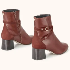Bottines en Cuir et Velours de Cuir Zolana marron - Talon 5 cm