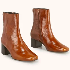 Bottines en Cuir légèrement verni Valonia marron - Talon 5 cm