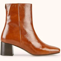 Bottines en Cuir légèrement verni Valonia marron - Talon 5 cm