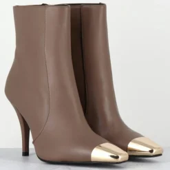 Bottines en Cuir mecha grège - Talon : 9.5cm