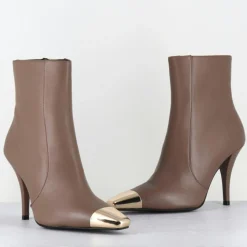 Bottines en Cuir mecha grège - Talon : 9.5cm