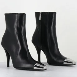 Bottines en Cuir mecha noires - Talon : 9.5cm
