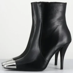 Bottines en Cuir mecha noires - Talon : 9.5cm