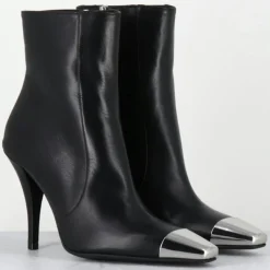 Bottines en Cuir mecha noires - Talon : 9.5cm