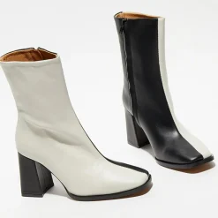 Bottines en Cuir Nicole bicolore noir/beige - Talon 8,5 cm