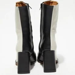 Bottines en Cuir Nicole bicolore noir/beige - Talon 8,5 cm