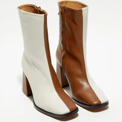 Bottines en Cuir Nicole bicolore beige/camel - Talon 8,5 cm