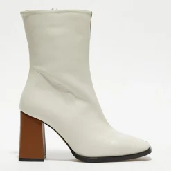 Bottines en Cuir Nicole bicolore beige/camel - Talon 8,5 cm