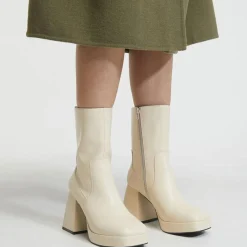 Bottines en Cuir plateforme beiges - Talon 9 cm