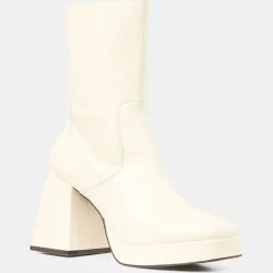 Bottines en Cuir plateforme beiges - Talon 9 cm