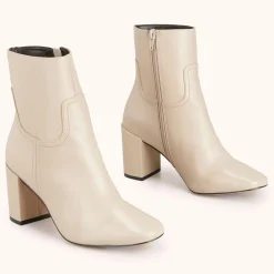 Bottines en Cuir Rissia beiges - Talon 7 cm