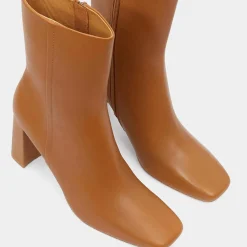 Bottines en Cuir talon bout carré camel - Talon 7 cm