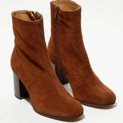 Bottines en Velours de Cuir Ginny camel - Talon 7,5 cm