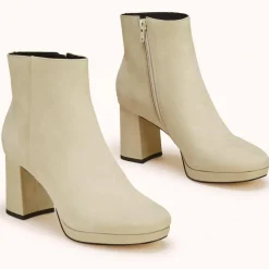 Bottines en Velours de Cuir Zorine beiges - Talon 7 cm