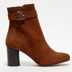 Bottines en Velours de Cuir Pia camel - Talon 7,5 cm