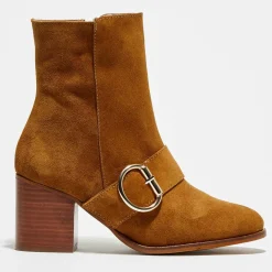 Bottines en Velours de Cuir Laly camel - Talon 6 cm